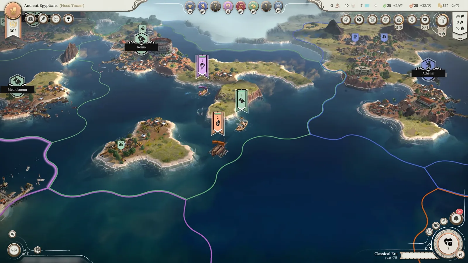 Humankind 2 Greco-Roman bay metropolis showcasing coastal harbors, amphitheaters, and aqueducts
